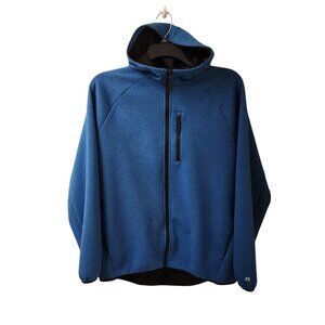 Russell Men's Fusion Knit Jacket Hooded Blue Large Full Zip Sweater Shacket